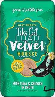 Tiki Pets Tiki Cat Velvet Mousse Grain-Free Wet Food with a Silky-Smooth Texture for Adult Cats & Kittens, 2.8oz, 12pk, Tuna & Chicken, 48005