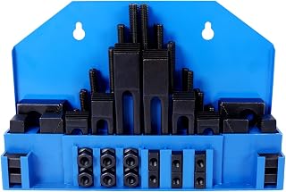 58Pc Milling Machine Clamping Kit - Tool Steel Clamps with T-Slot Cleaner & Wrench, Fits 7/16 Table Slot & 3/8-16 Stud Size, Red Tool Set for Precision Machining (Blue 7/16 Slot 3/8)