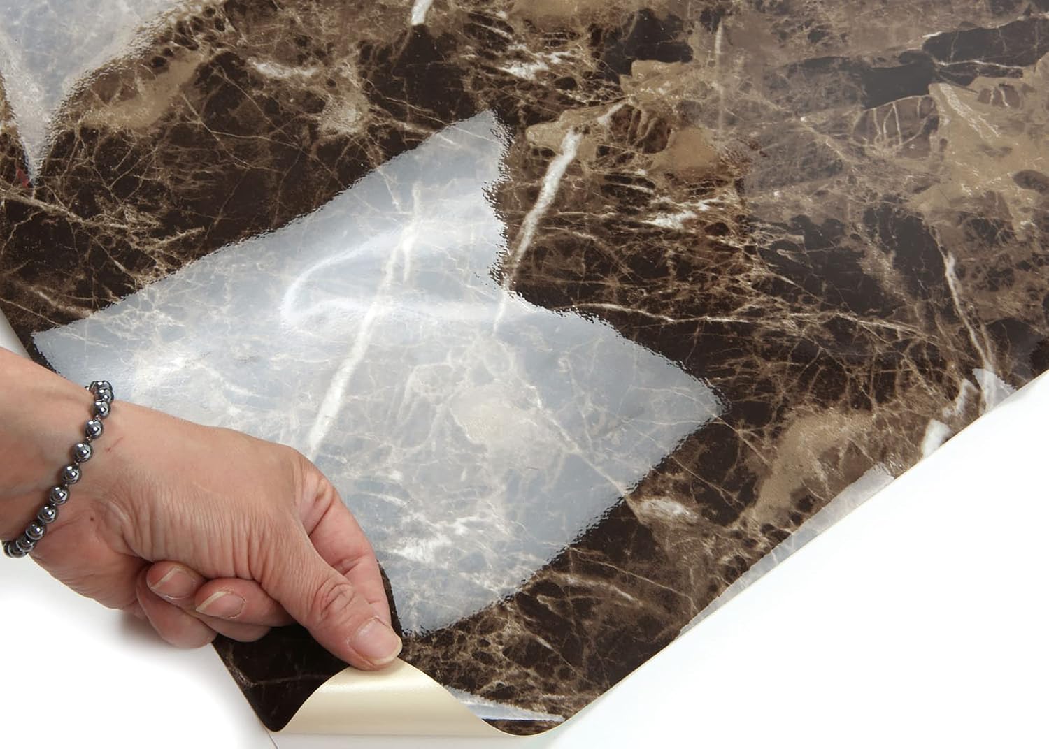 ROSEROSA Peel and Stick Glossy Faux Marble Architectural Film Self-Adhesive Vinyl Film Wallpaper Door Wrap Counter Top Border Mirror Molding Trim PGS4020