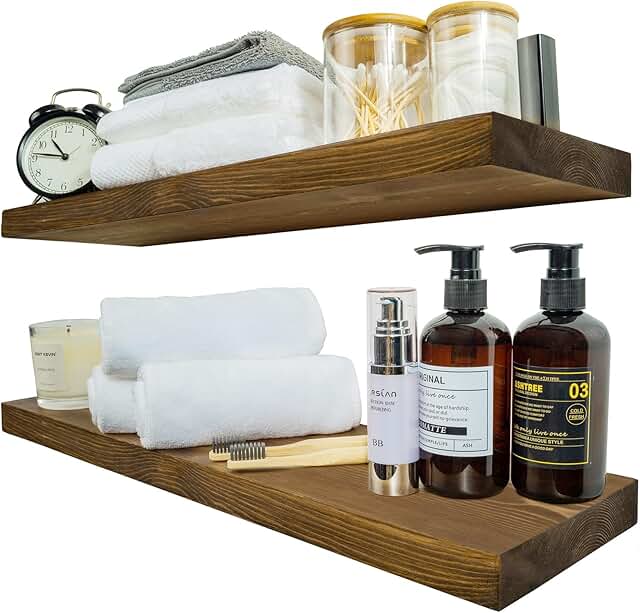 BGMG Wood Floating Shelves for Wall 24 inch Set of 2, Rustic Wooden Wall...