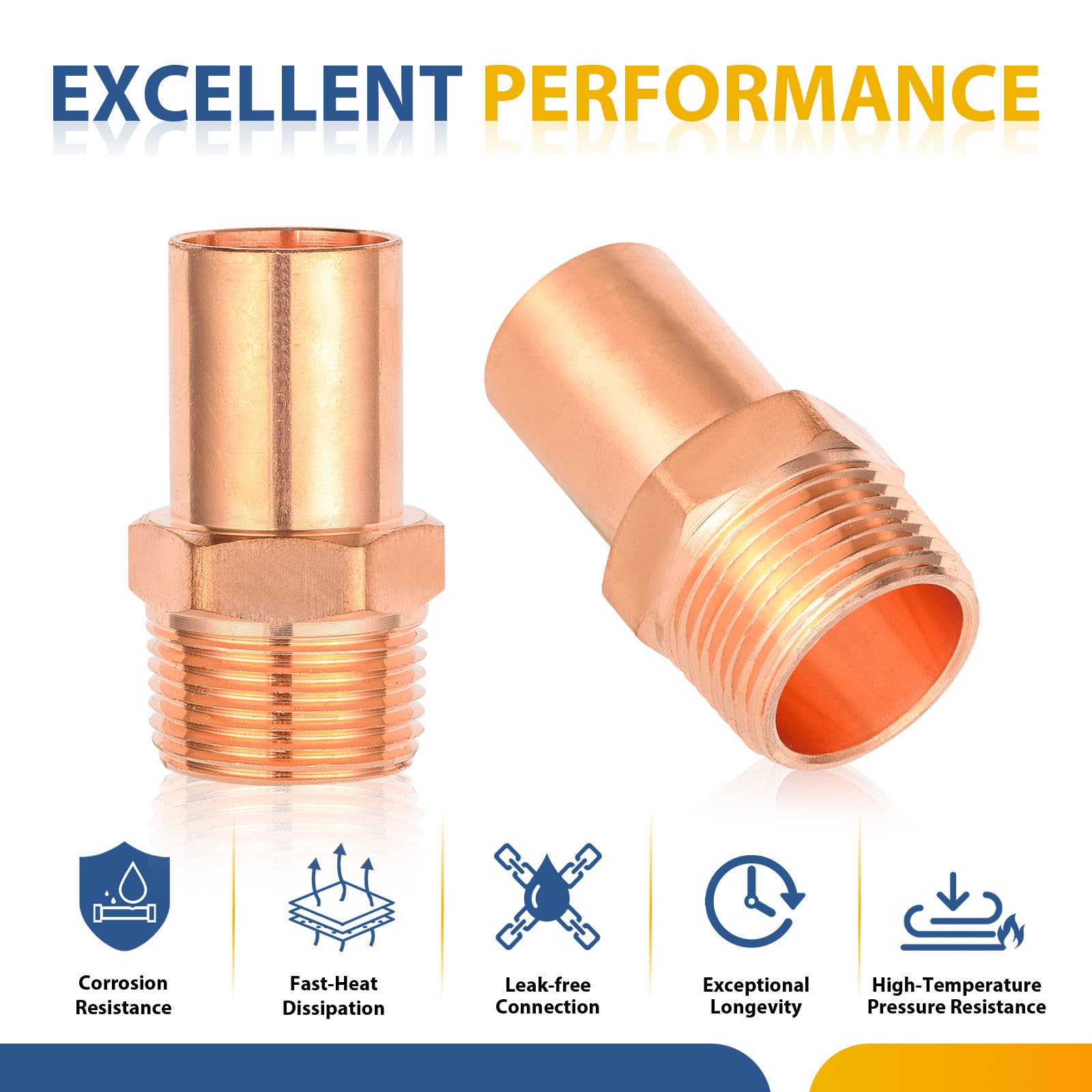 Paquete de 20 Unidades de Tornillos Macho de Cobre para fontanería, 1-1/4" FTG x 1-1/4" MPT.