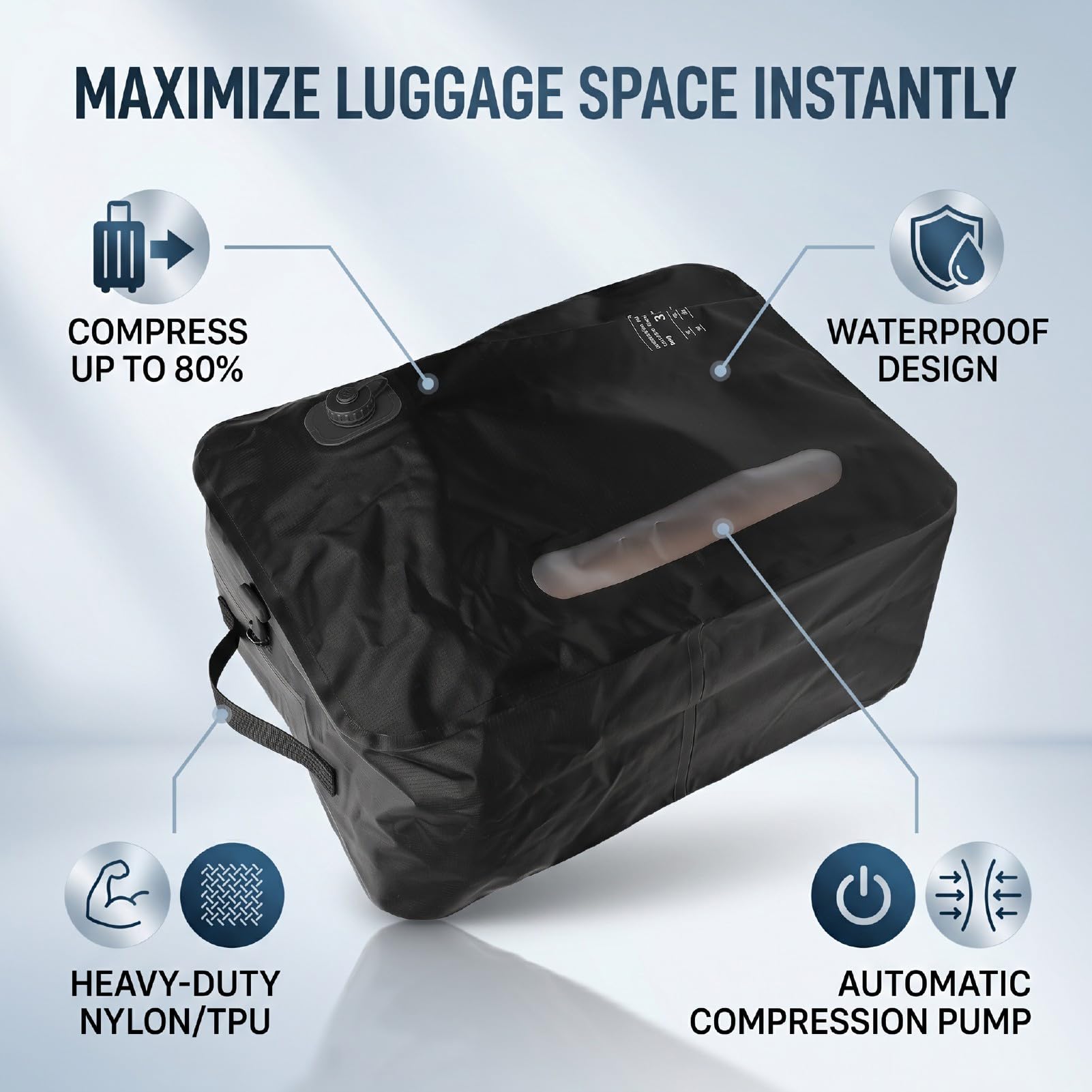 Ejoyous Sacco a Compressione Sottovuoto, Borsa da Viaggio in TPU e Nylon 210D da 35 Litri con Valvola Unidirezionale, Cerniera IP67, Organizer per Bagagli Riutilizzabile per Viaggi, Campeggio, (BLACK)