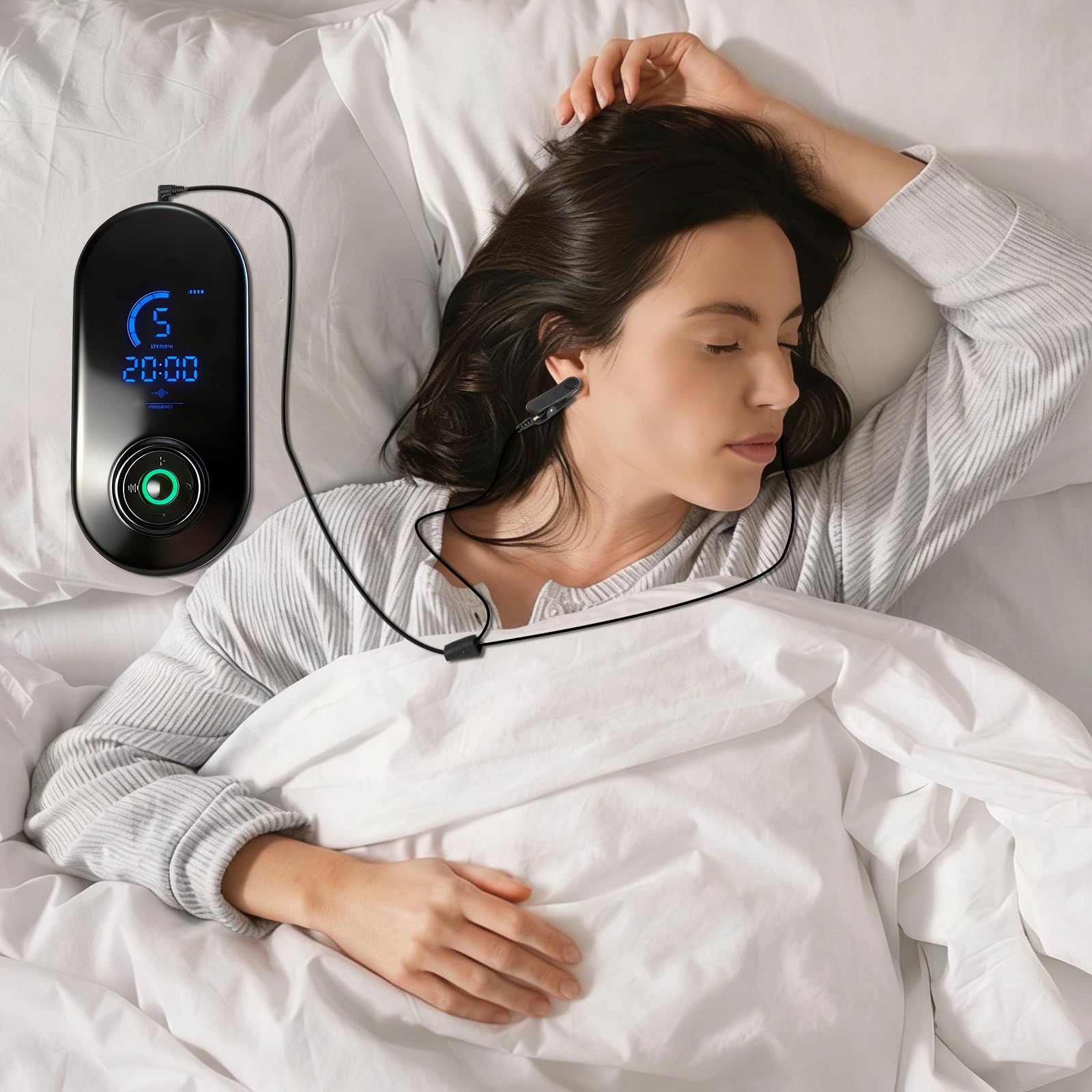 Dispositivo de ayuda para dormir con clip para los oídos, estimulación del nervio vago, 3 modos y ajuste de 9 niveles, carga USB, herramienta de alivio calmante para adultos, accesorio de apoyo para