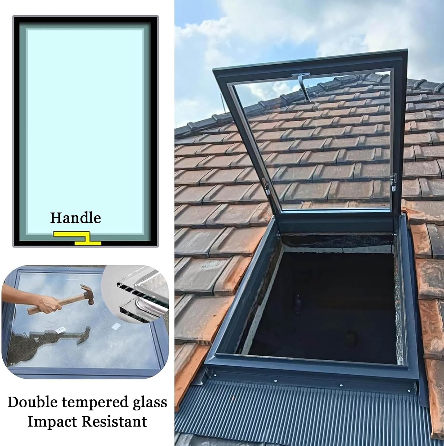 JKGHK Roof Window, Hand Roof Skylight Cover, Underground Lighting Well Window, Roof Viewing Windows, Egress/Escape Maintenance Hatch, Attic Sun Room Skylight Cover(LxW 65x60cm/25.6x23.6in)
