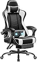 Homall Gaming Chair with Footrest, Massage Lumbar Support & Adjustable Headrest - Ergonomic Video Game Chair, White (90°-145° Recline)