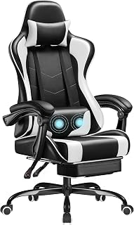 Homall Gaming Chair with Footrest, Massage Lumbar Support, Headrest - Ergonomic Adjustable Video Game Chair, White