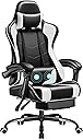 Homall Gaming Chair, Video Game Chair with Footrest and Massage Lumbar Support, Ergonomic Computer Chair Height Adjustable with Swivel Seat and Headrest (White)