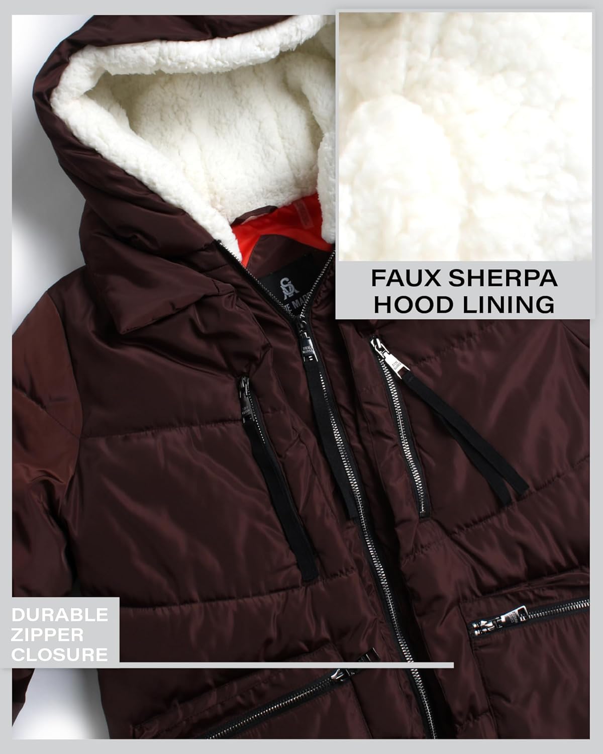 Steve Madden Womens Winter Coats - Midlength Parka Jackets for Women Insulated Quilted Puffer Jacket Womens Faux Sherpa Hood - Image 5