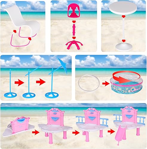 Miniatura 7 de Juego de piscina Glam de lujo, piscina para muñecas con 7 accesorios de piscina, se adapta a muñecas de hasta 12 pulgadas, regalos para niños de 3 a