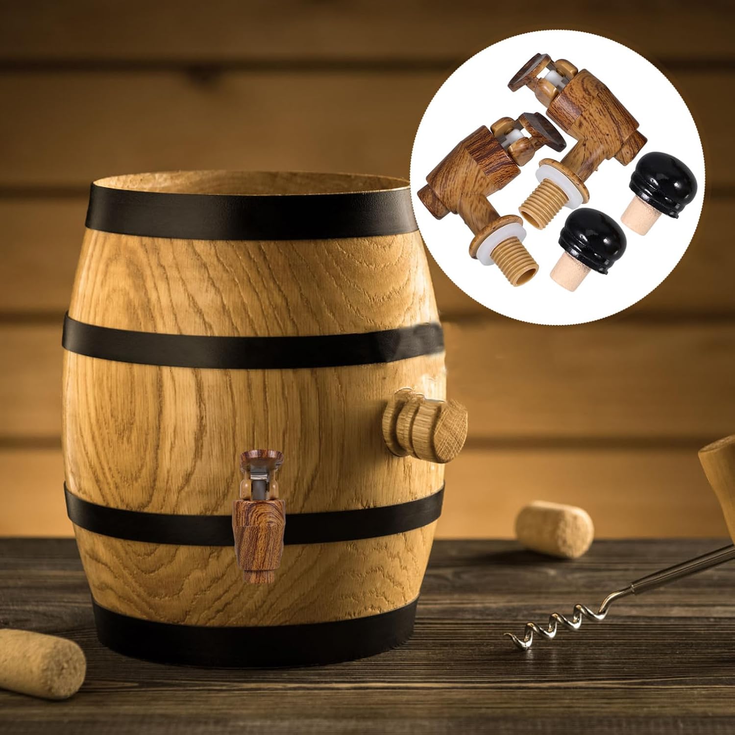 Wine Barrel Tap and Cork Plastic Plug 2 Sets for Smooth Pour