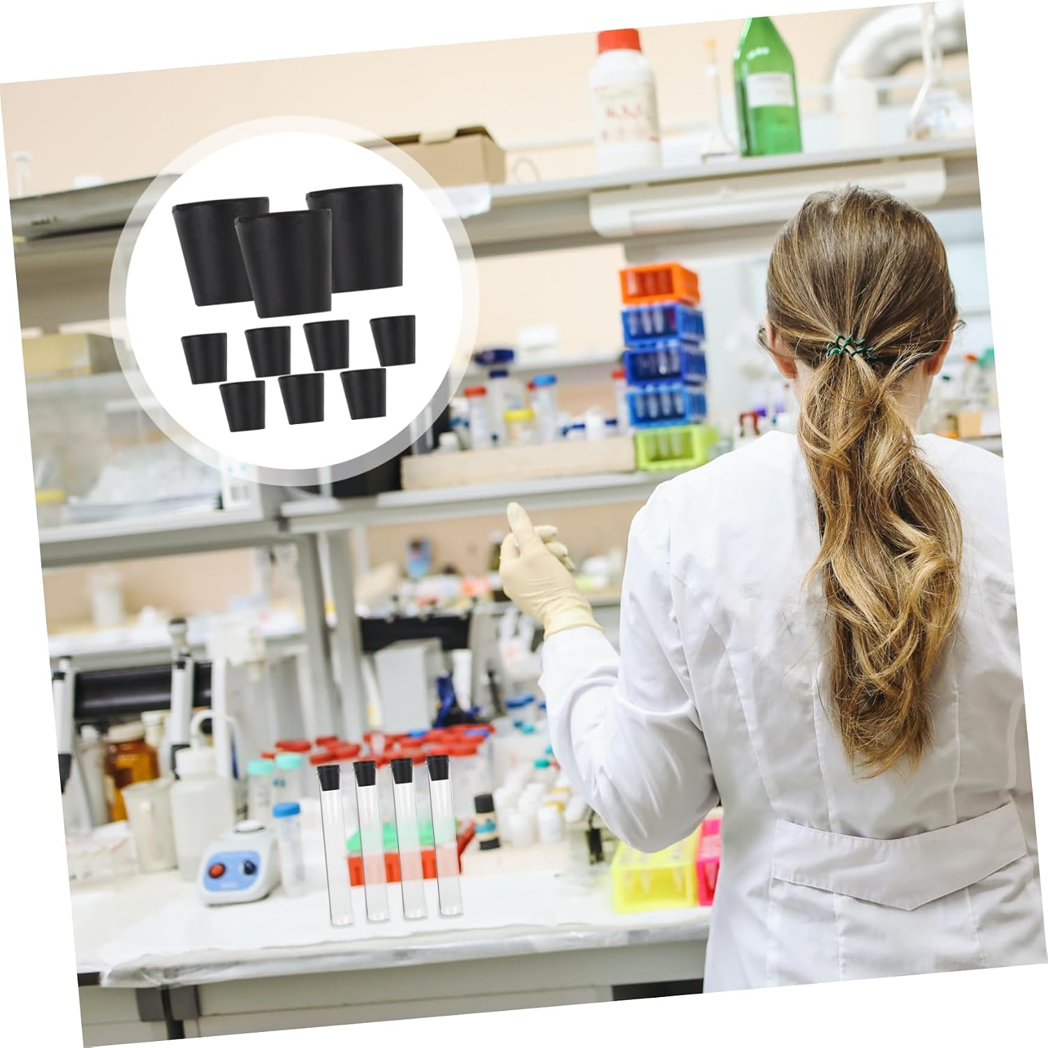 Mobestech 30pcs Lab Test Tube Plugs Rubber Stoppers Sealing Plugs for Flasks Easy Insertion