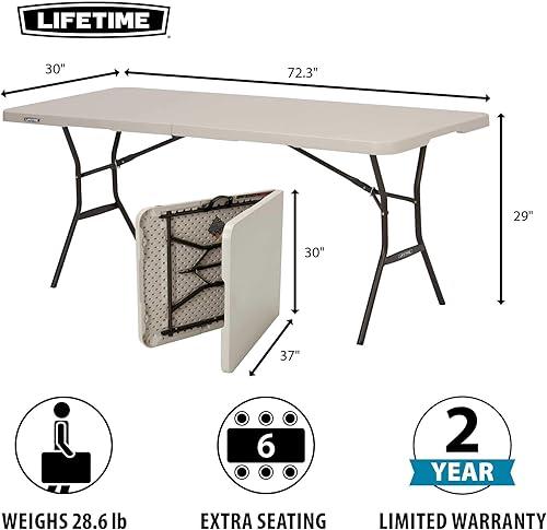 Miniatura 3 de Lifetime 80753 Mesa comercial plegable en la mitad, 6 pies, almendra