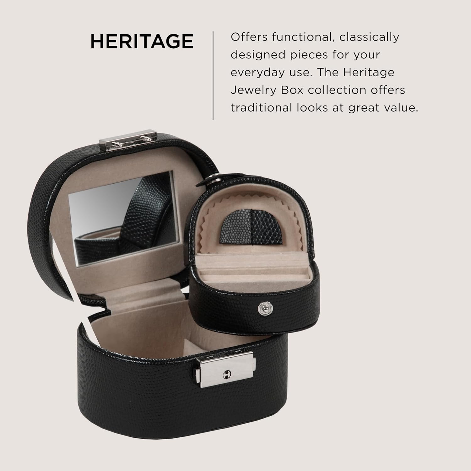 WOLF 281402 Heritage Mini Oval Jewelry Box, Black - Image 2