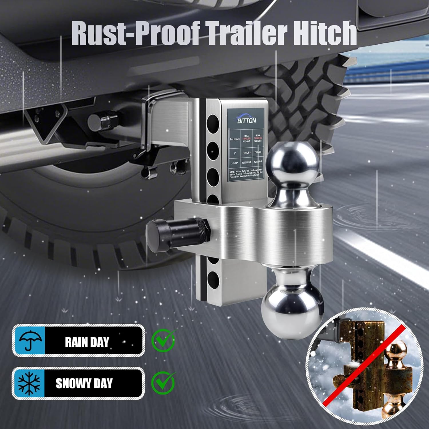 Adjustable Trailer Hitch Ball Mount Hitch, 6" Drop Lift Ball Hitch for 2 and 2.5 Inch Receiver, 12000 LBS Heavy Duty Aluminum Alloy Dual Towing Ball (2" x 2-5/16") with Anti-Theft Locking Pin Hitch