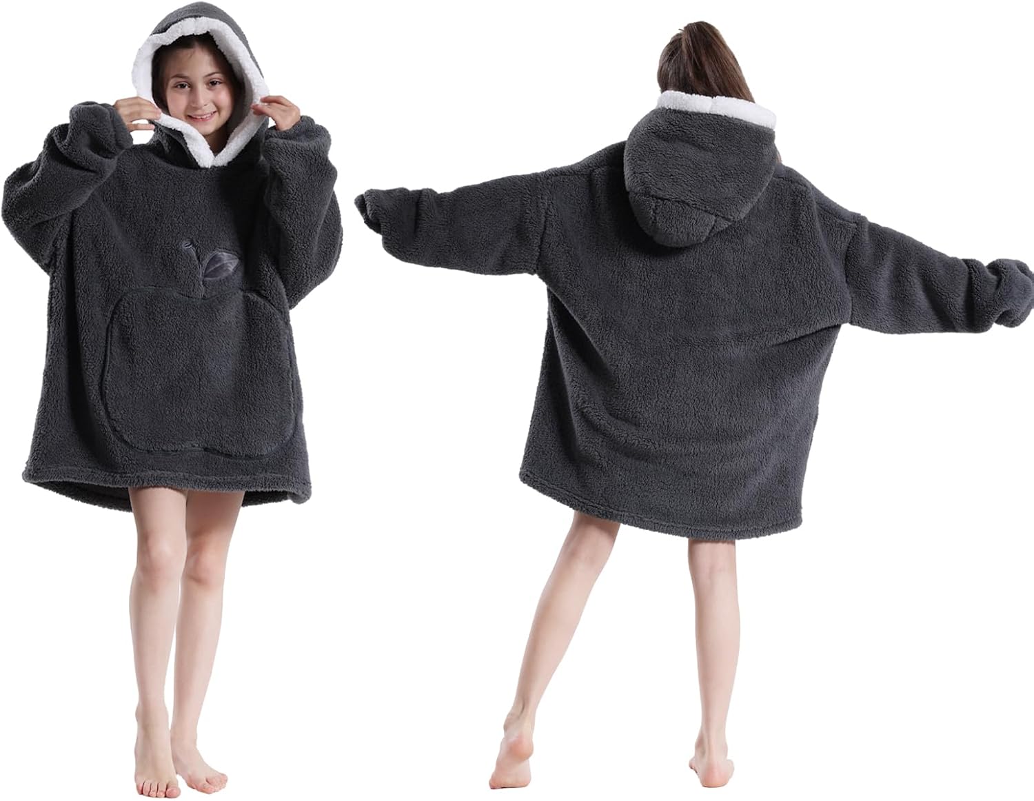 Wearable Kids Blanket Hoodie, Oversized Hooded Blanket for Girls Fluffy Plush Blanket Sweatshirt Warm Cozy Gifts - Image 2