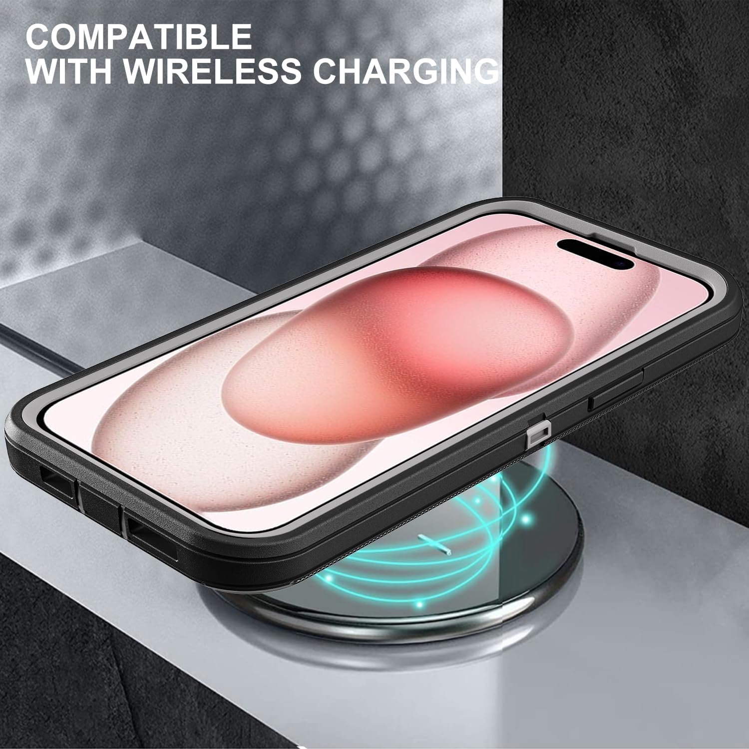 for iPhone 15 Case, Military Grade 3 in 1 Heavy Duty Shockproof/Drop Proof/Dust Proof Case with 2Pcs Tempered Glass Screen Protector (Black/Grey) - Image 6