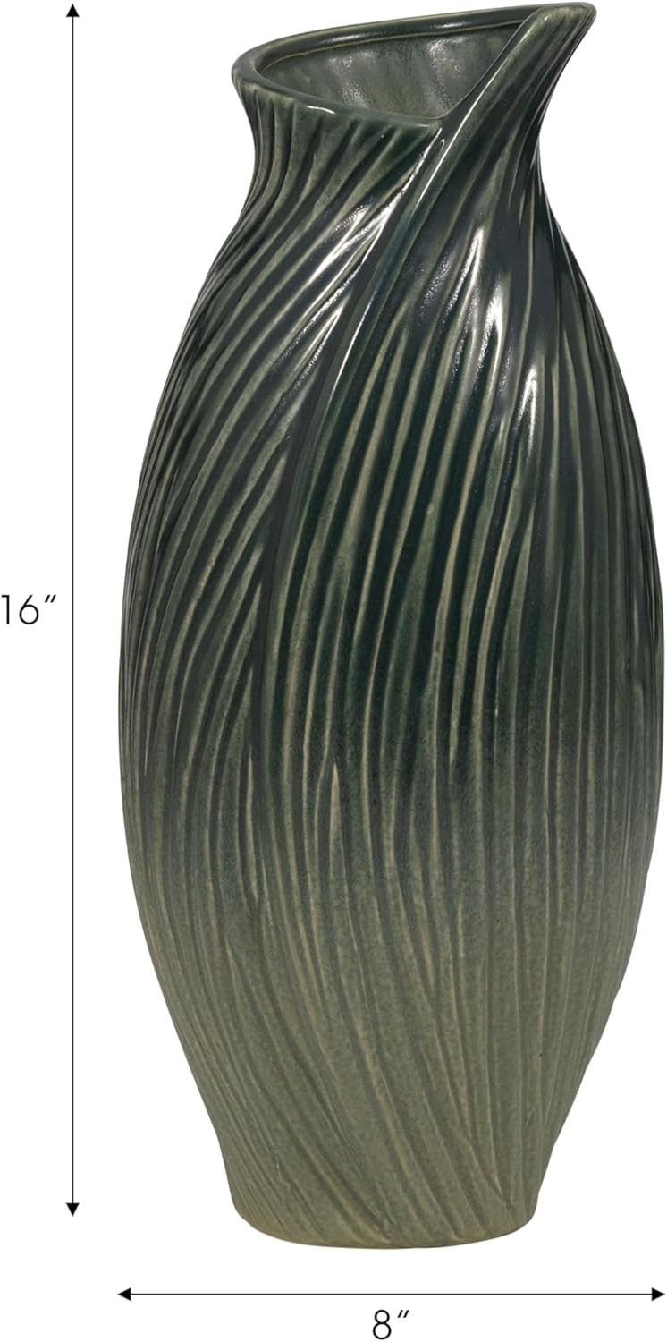 Ceramic Vase for Office Decor Display – Stylish Flower Vase for Home, Bedroom, Living Room, House, and Table Decor – Elegant Accent for Any Room or Centerpiece Statement – 16”, Green