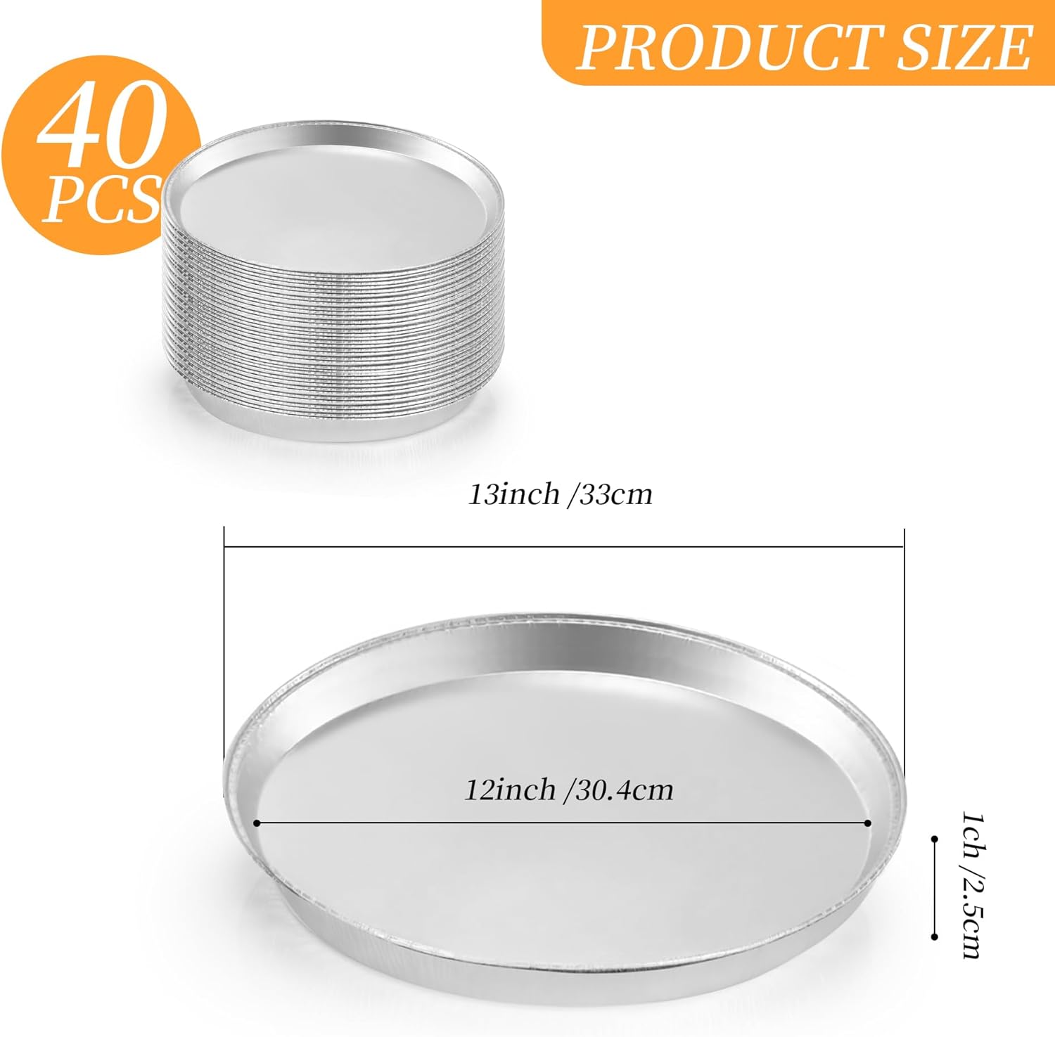 40 Pack 13 Inch Round Foil Pizza Pans Disposable Aluminum Foil Pans Pizza Tray for Baking, Roasting, Cookies