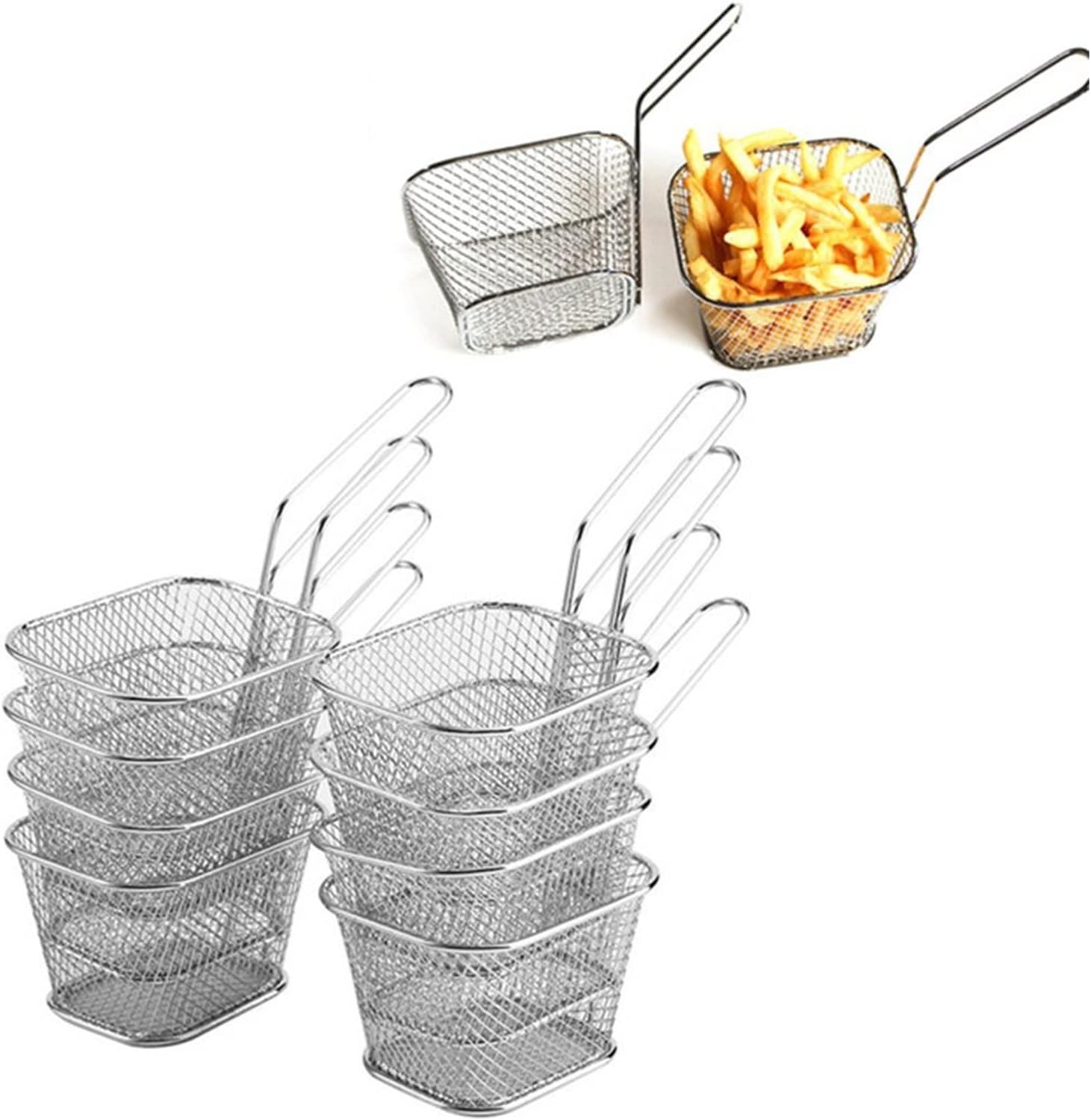 8PCS Stainless Steel Frying Baskets - Food Strainers for Fried Chicken, French Fries, & Potato Chips - Kitchen Tools & Colanders for Crisping & Serving