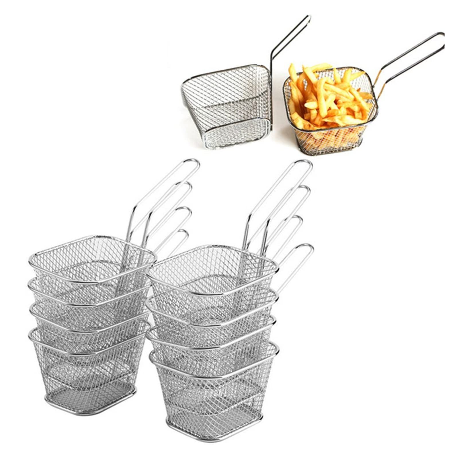 Set di 8 cestelli per friggere in Acciaio Inox - Scolapasta per Pollo Fritto, Patatine Fritte, Patatine in Busta e Altro Ancora - Utensili e Accessori da Cucina per Snack croccanti Perfetti