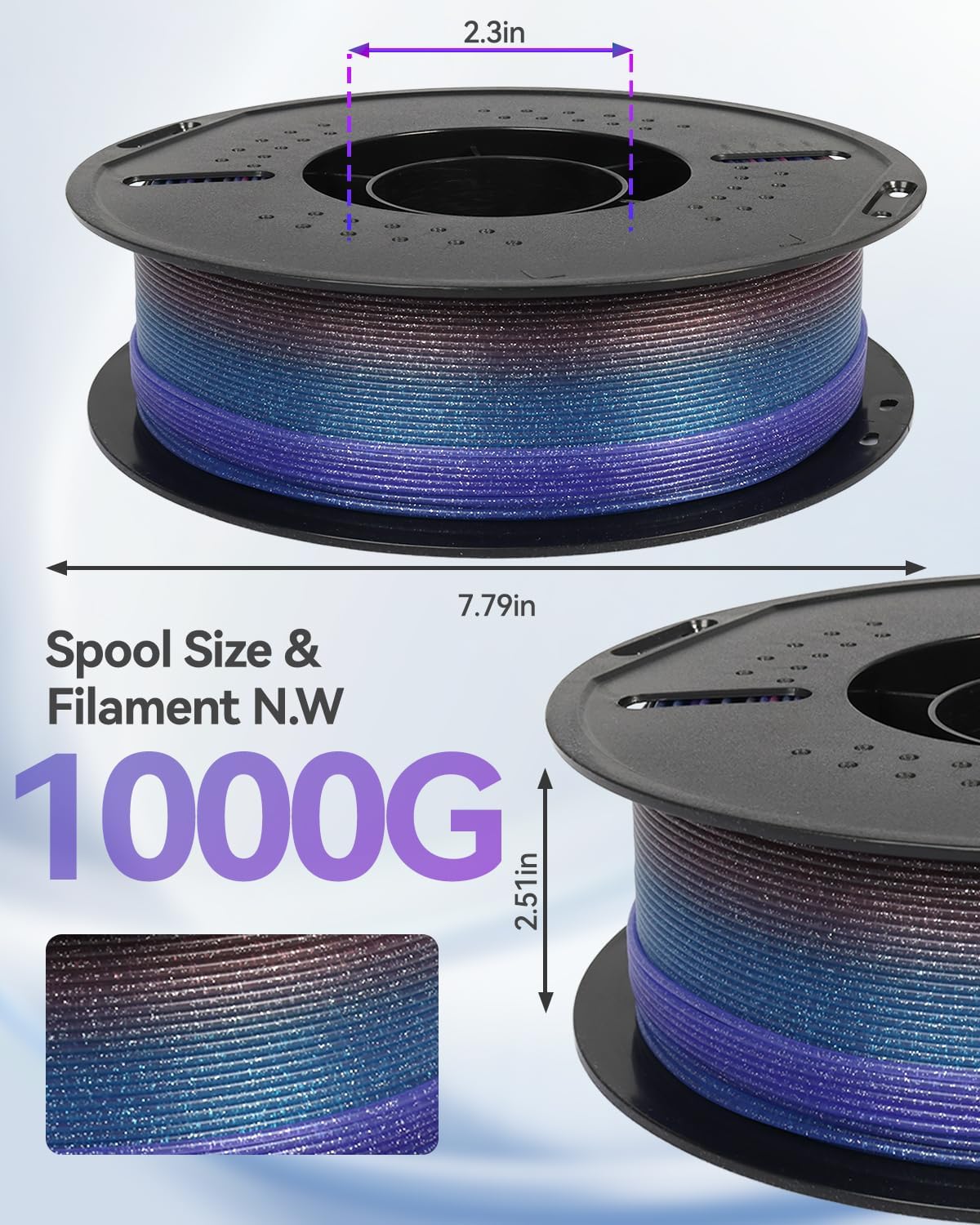 Rainbow 3D Printing Filament, Glitter PLA 3D Printer Filament Bundle 1.75mm, Color Changing Twinkling, Sparkle Glitter with Colorful Transluent, 1kg Spool, Blue Purple Pink Black