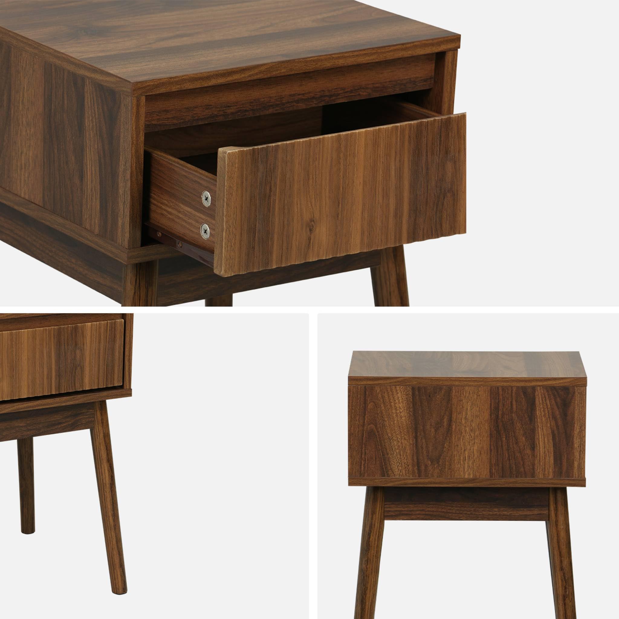 sweeek-Mesita de Noche de 1 cajón con Efecto Madera, Set de 2 Nogal - 39x39x55.4 cm