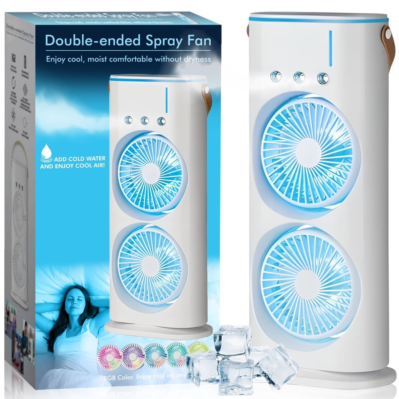 Image of efluky 4000mAh Double Ended Spray Fan, Cold Air, 2025 New 3 Gears USB Rechargeable with LED Light Cooler, Tower Air Coolers & Remote Control,Water Tank,Table fan for Home,Office