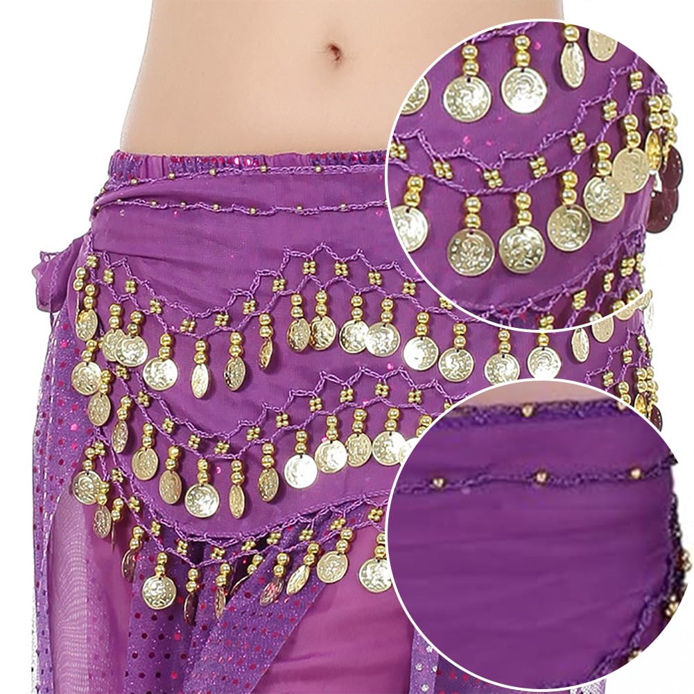 Butyeak Cinturón para Danza India y del Vientre, Pañuelo con Monedas, para Escenario y Actuaciones de Fiesta, Rojo