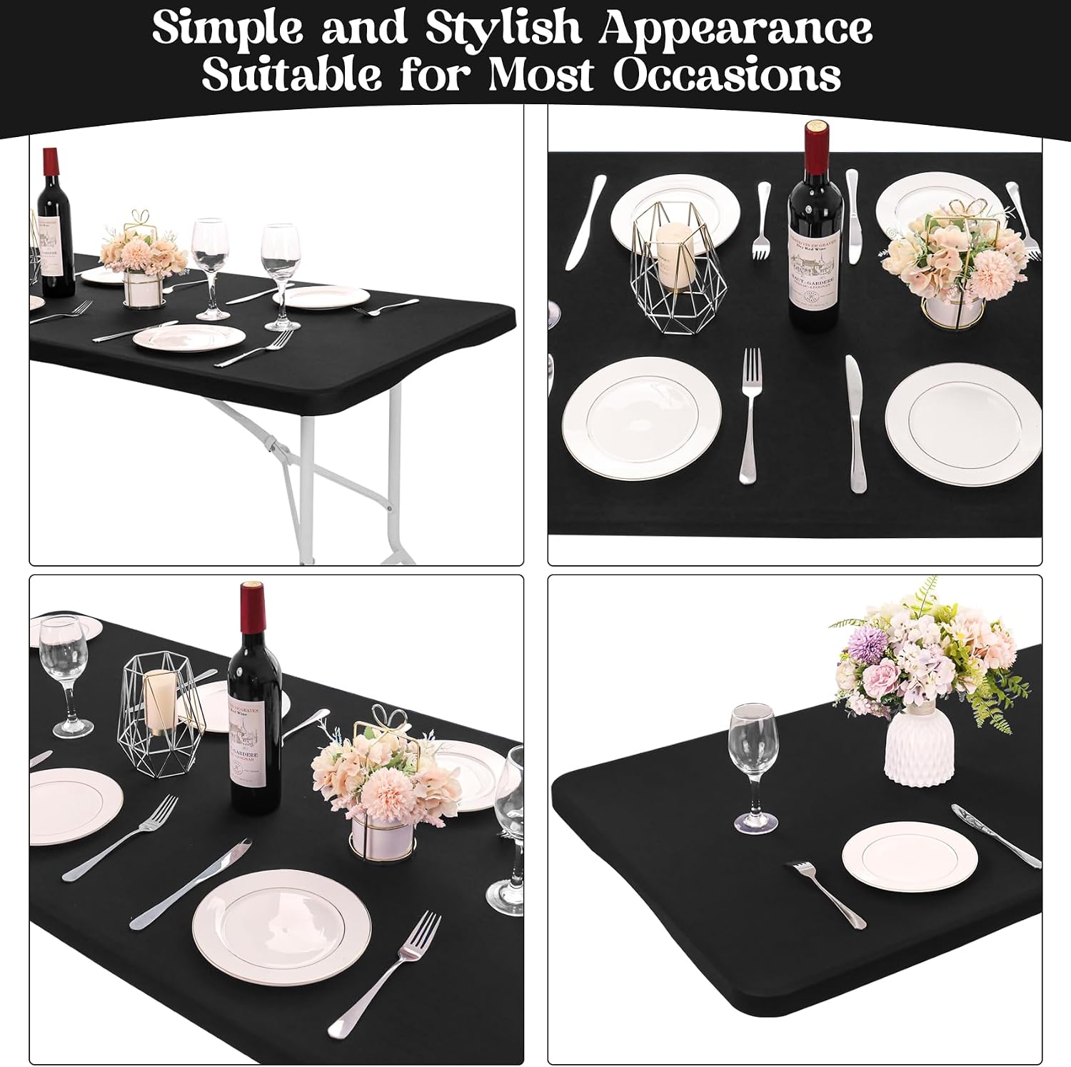 6 Pack Spandex Table Top Cover for 8FT Rectangle Tables, Stretch Fitted Tablecloth Washable Rectangle Table Covers with Elastic Edge for Indoor Outdoor Party Picnic Camping (30" W x 96" L, Black)