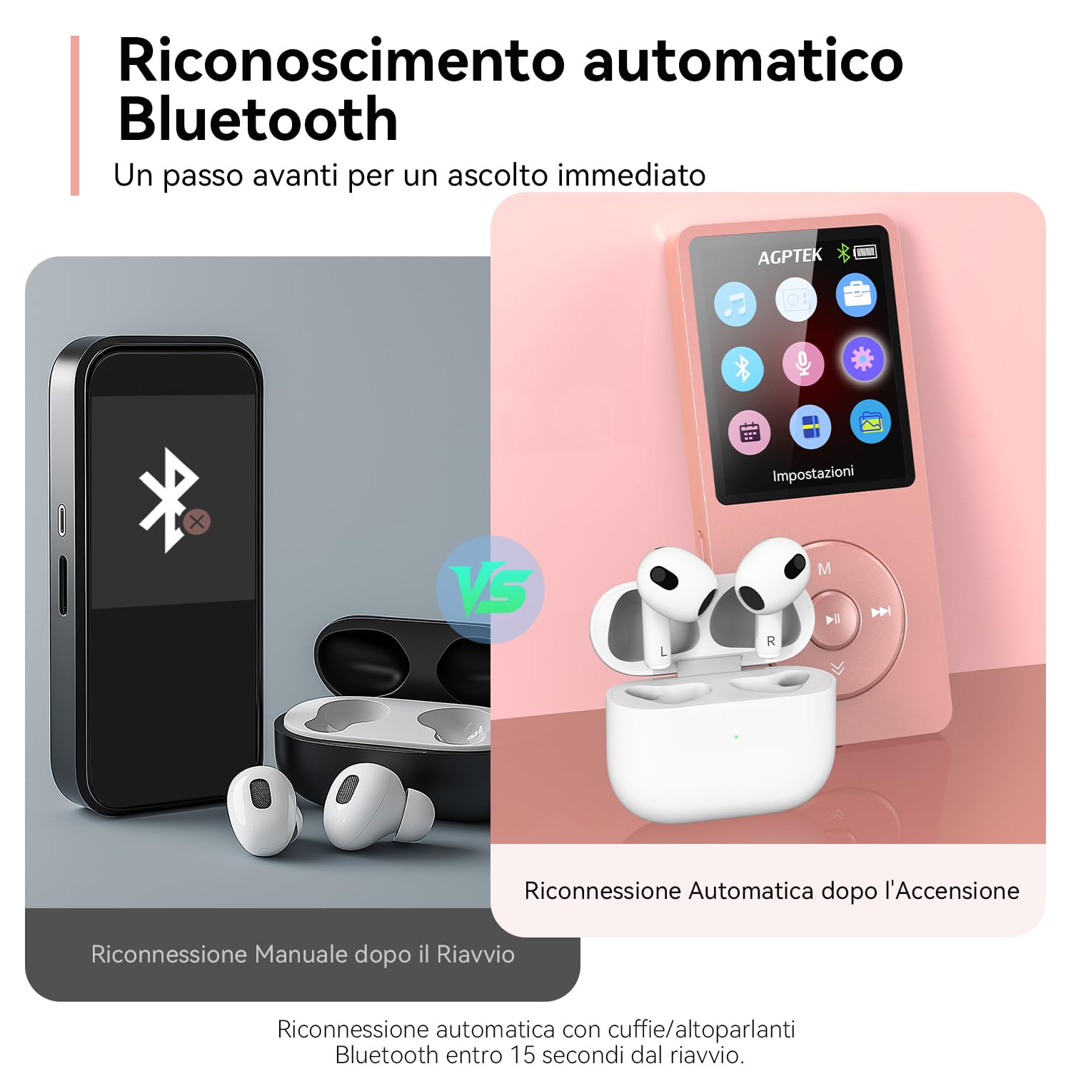 64GB Lettore MP3 Bluetooth 5.3, AGPTEK MP3 Lettore con Altoparlanti Sportivo, Musicale HiFi Lossless Portatile, Radio FM/Registrazione, (Cuffie Non Incluse), Rosa