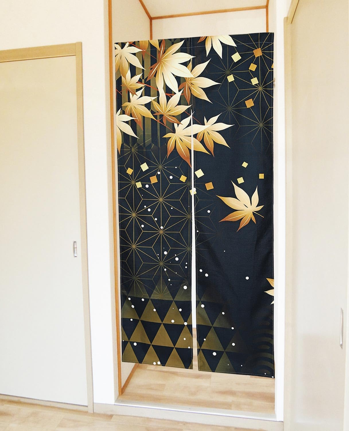 Noren Japanese Style Doorway Curtain with a Picture of Autumn Leaves Printed on it (pattern1)
