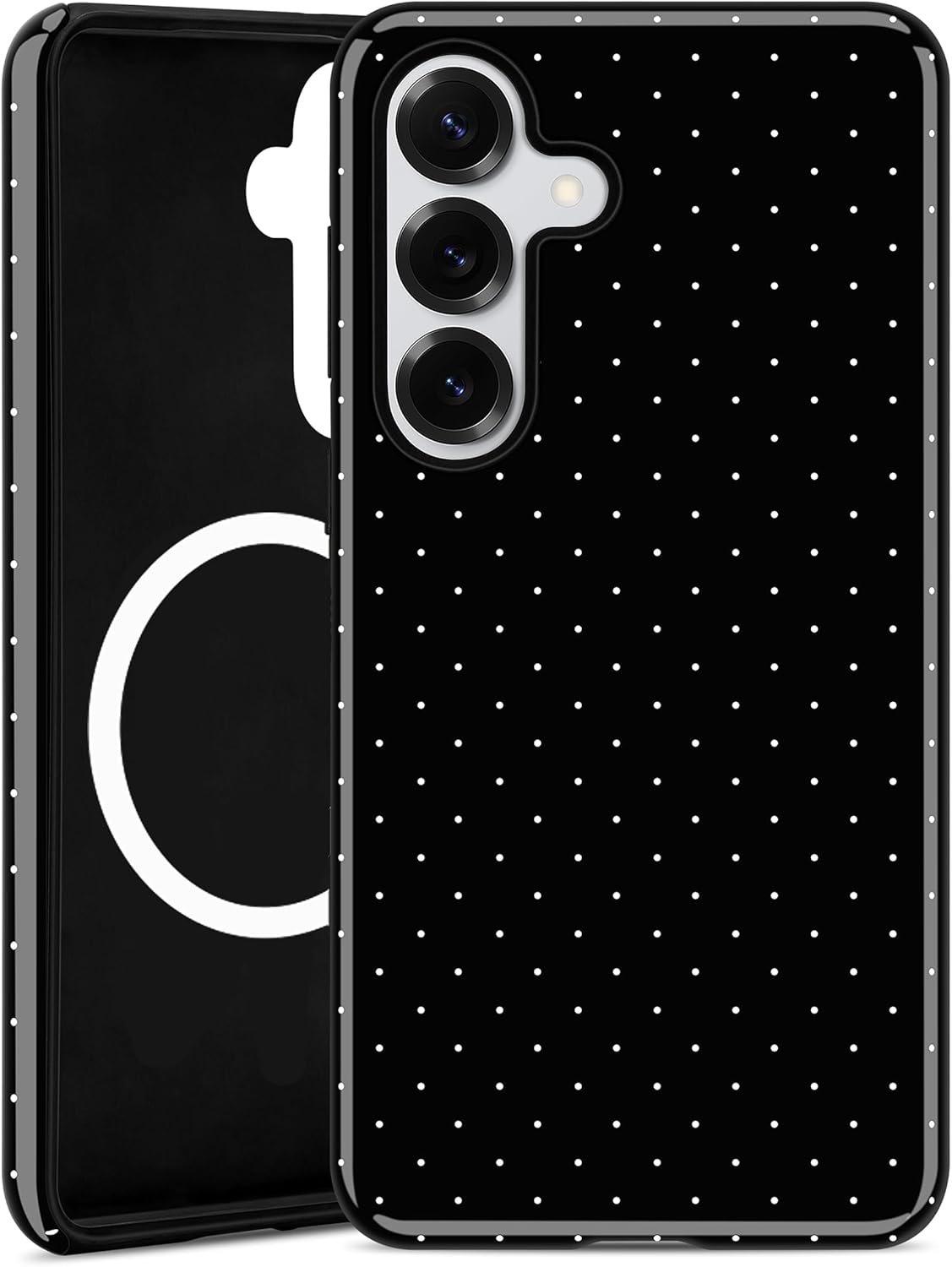 Compatible with MagSafe Polka Dot Phone Case for Samsung Galaxy S25, Cute Aesthetic Polka Dot Magnetic Soft TPU and Hard PC Protective Phone Cover for Women Girls - Black