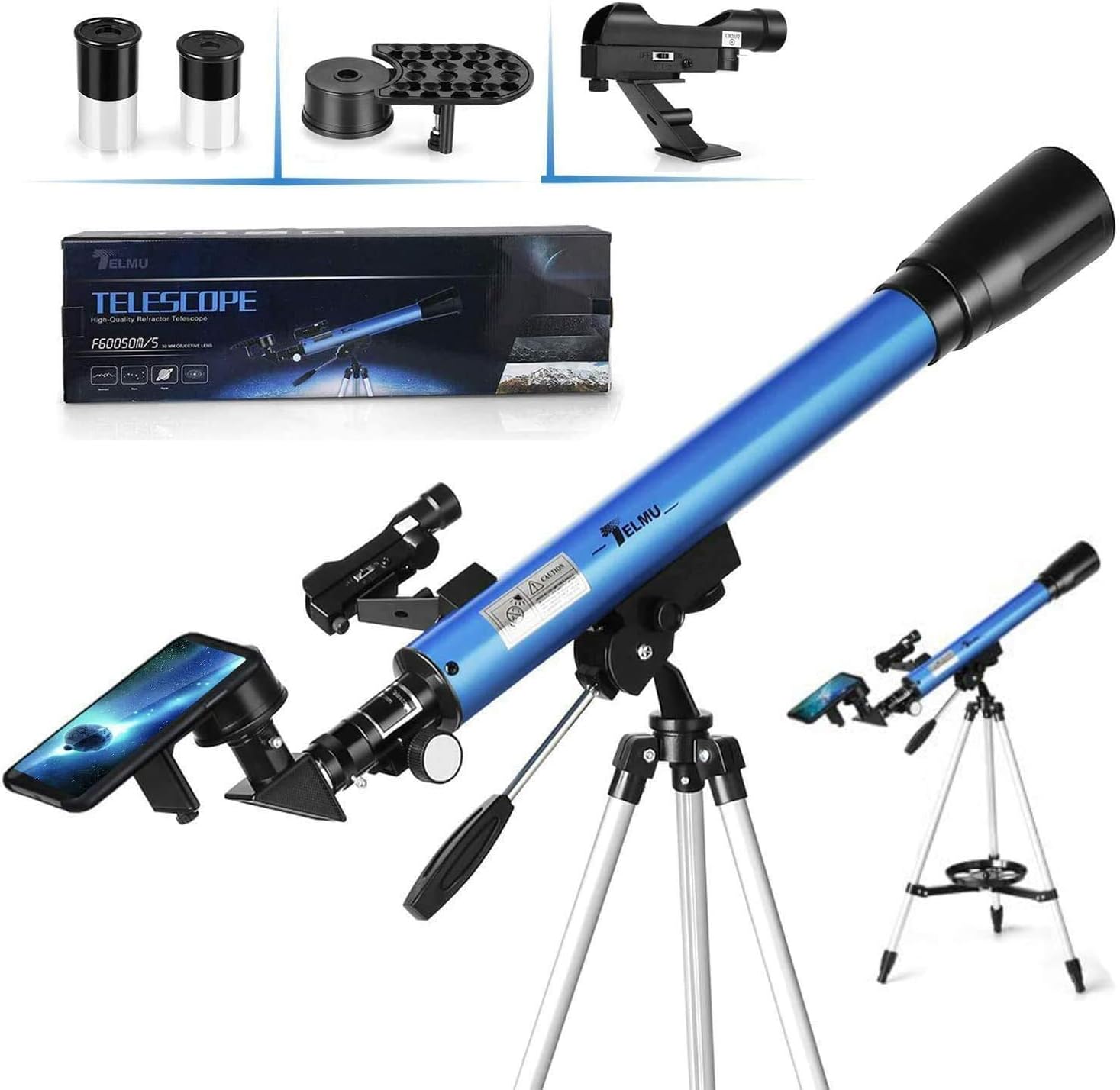 TELMU Kids Telescopes for Astronomy 50mm Aperture & 600mm Focal Length Portable Telescope with Adjustable Tripod and Finder Scope 30X & 48X Refractor For Beginners