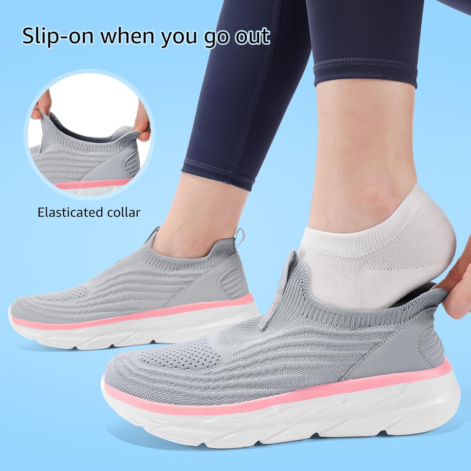 STQ Women's Slip on Sneakers Wide Toe Box Walking Tennis Shoes Cushion Sole Comfortable Orthopedic Arch Support Breathable Plantar Fasciitis Non-Slip Athletic Gym Workout Shoe - Image 8