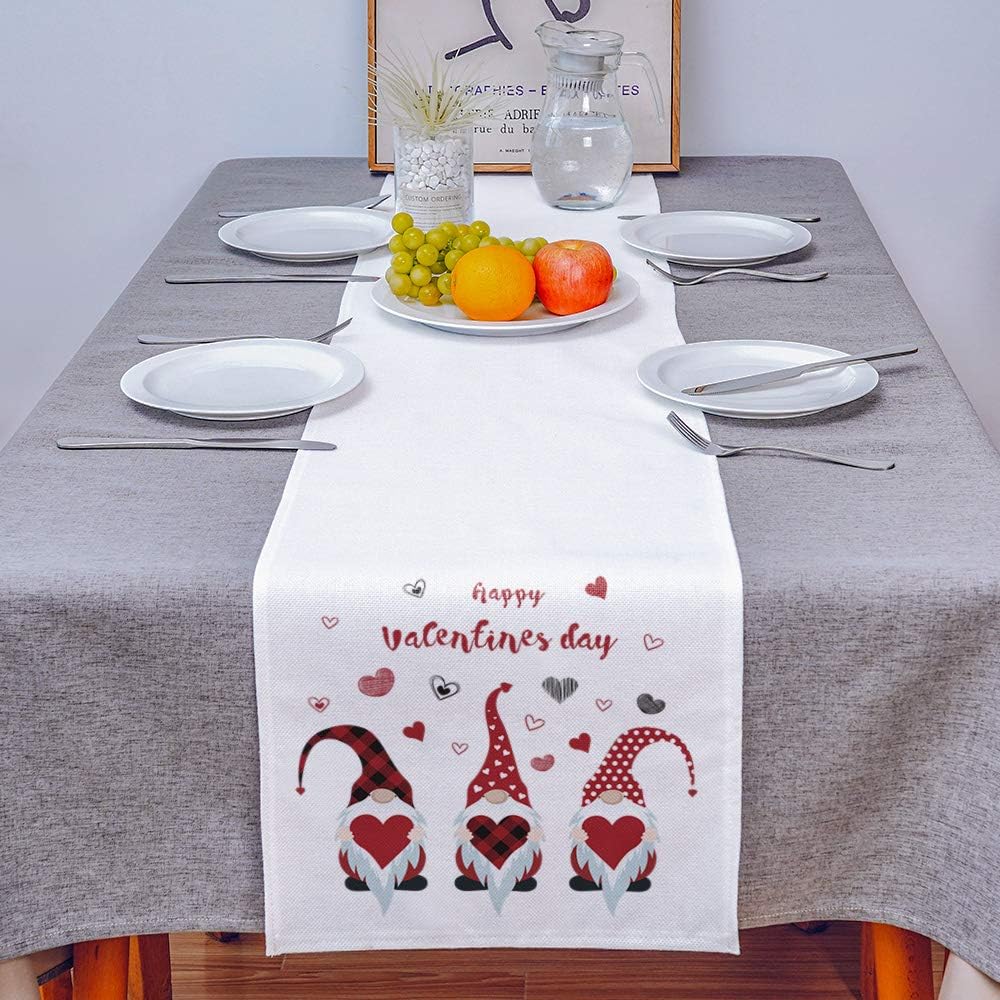 Love Table Runners 90 Inches Long Happy Valentine's Day Love Heart Dwarf Table Runner for Family Dinner/Wedding/Outdoor Indoor Party, Cotton-Polyester Blend Dresser Scarf Table Decorations