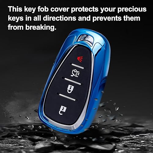 Miniatura 5 de Funda para llavero de TPU suave con llavero de cuero para Equinox Malibu Cruze Camaro Tahoe Silverado Traverse Blazer Sonic Accesorios, Azul