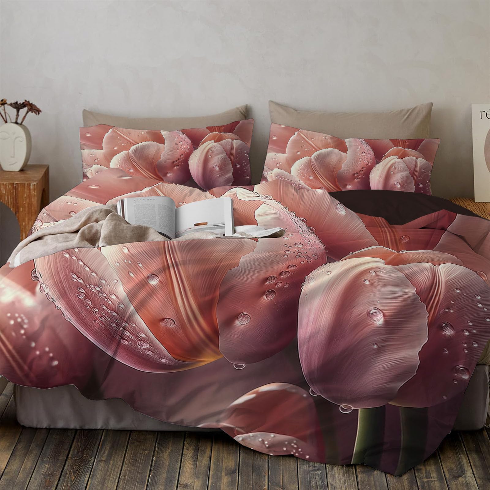 Parure de lit 140x200cm tulipe rouge pour une chambre d'enfant fleurie et chaleureuse