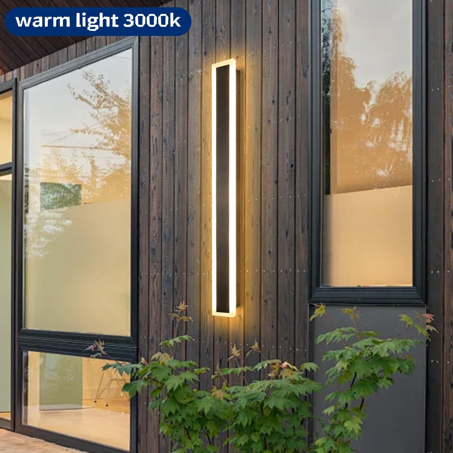 24 Inch Long Outdoor Wall Light Modern Linear Outdoor Wall Lighting Fixture LED 3000K Linear Exterior Lighting IP65 Waterproof Black Long Exterior Wall Sconce for House Garage Porch Patio