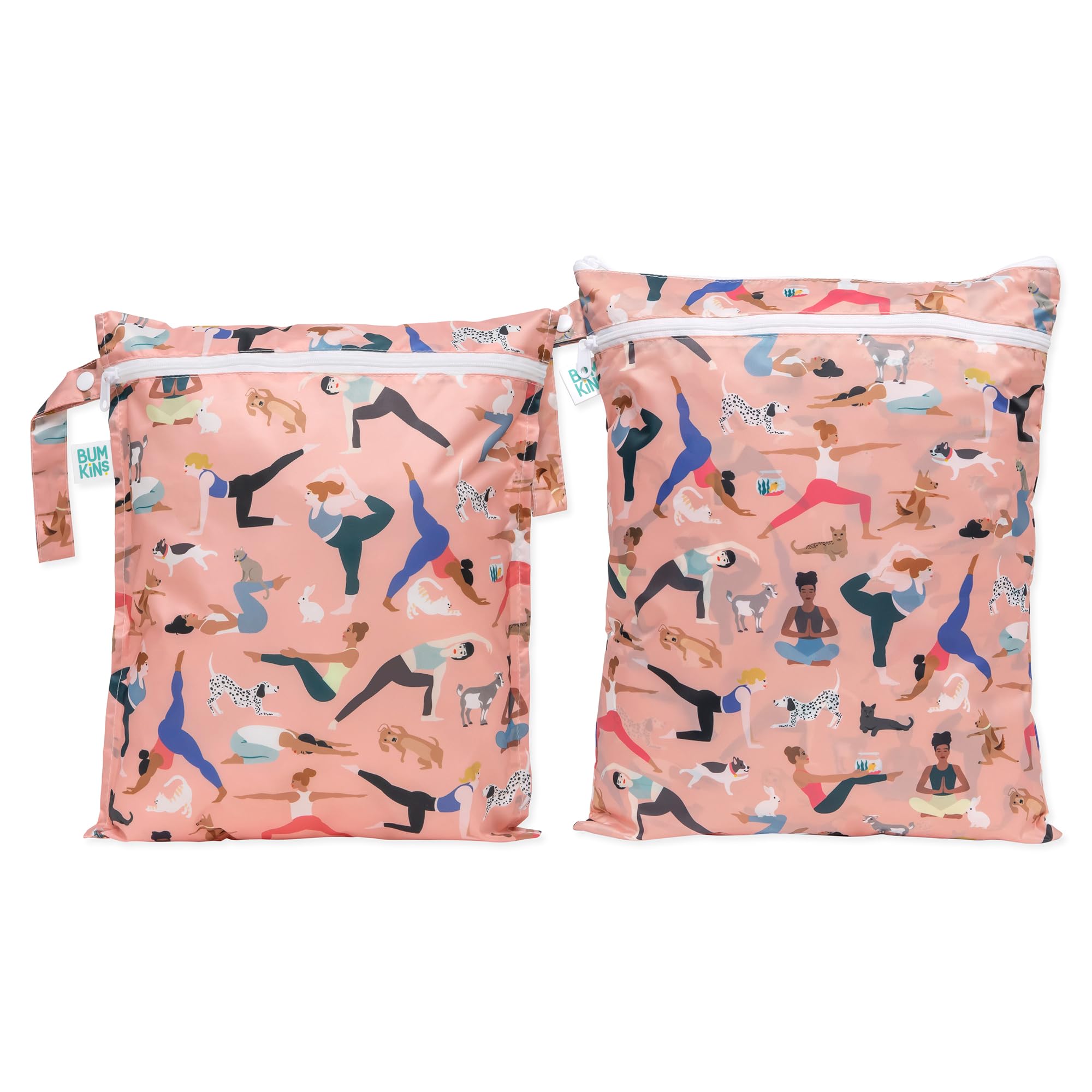 Bumkins - Waterproof Wet and Wetdry Bags - For Beach, Baby, Travel, Swim Suit, Cloth Diapers, Pump Parts, Pool, Gym, Toiletries - Reusable & Easy to Clean - Yoga Pals - 2 Pack โ image 1