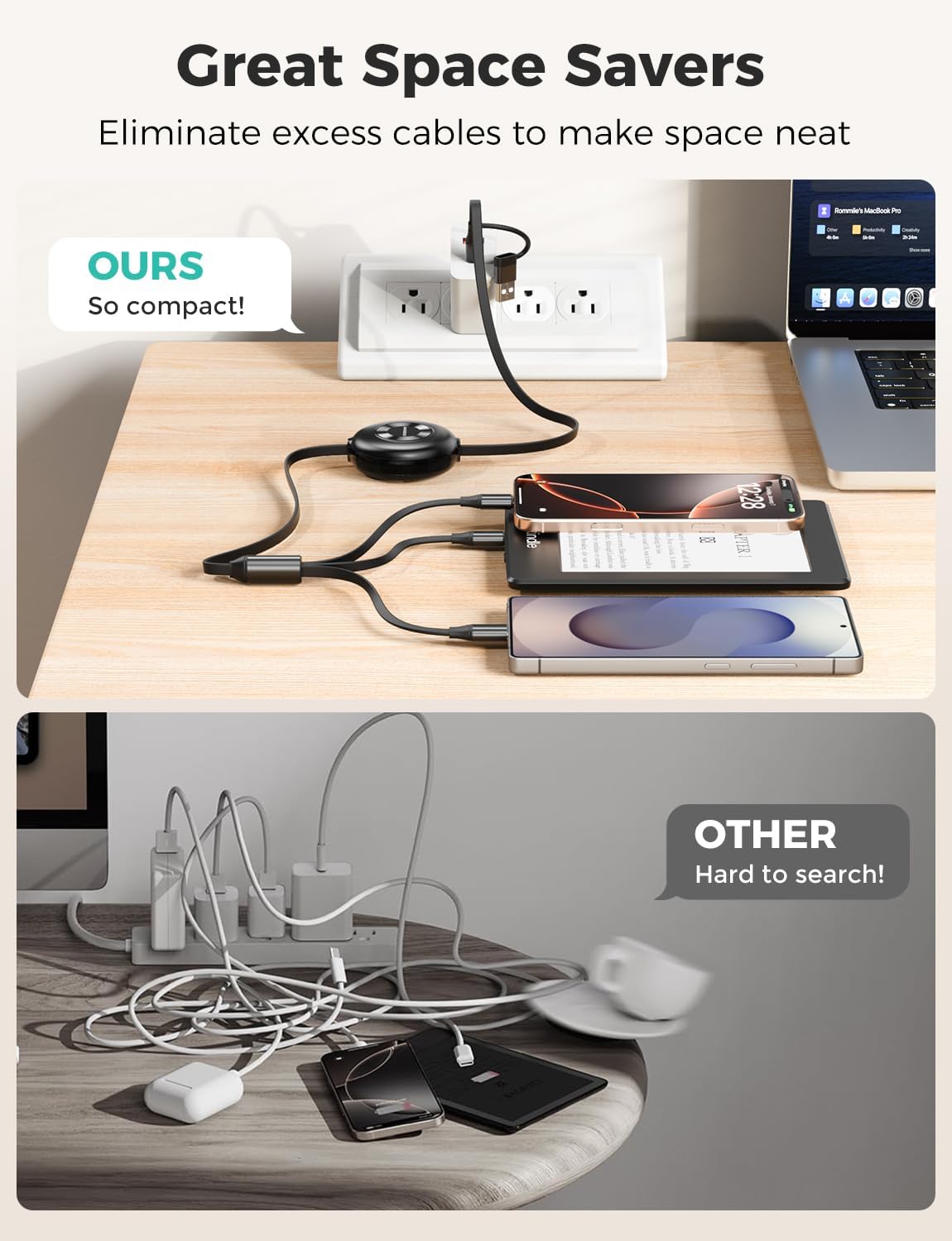 2Pack Retractable Car Charger 3 in 2 Travel Essentials Multi Charging Cable Type C/L/Micro for iPhone 17/16/15/14 Galaxy S25/PS/Kindle Multiple Chargers for Vacation Camping-2.95ft - Image 4