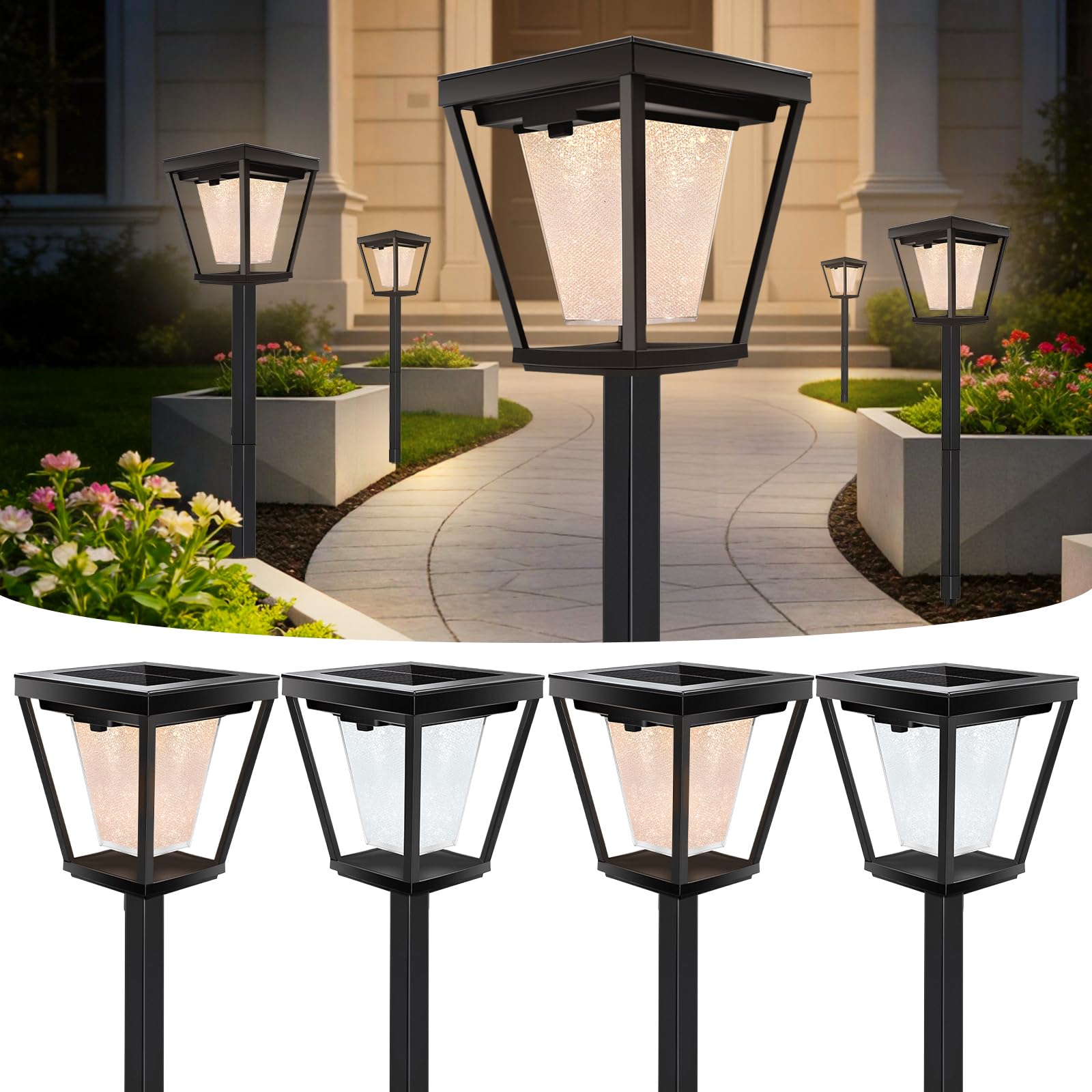 BRIMAX Lampade Solari da Giardino con Picchetto, 3000K/6000K Regolabili | 4 pezzi, IP65 impermeabili, accensione automatica, per vialetto, terrazza, giardino, sentiero, decorazione esterna