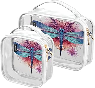 2Pcs Mandala Dragonfly Cosmetic Bags,Clear Ma...
