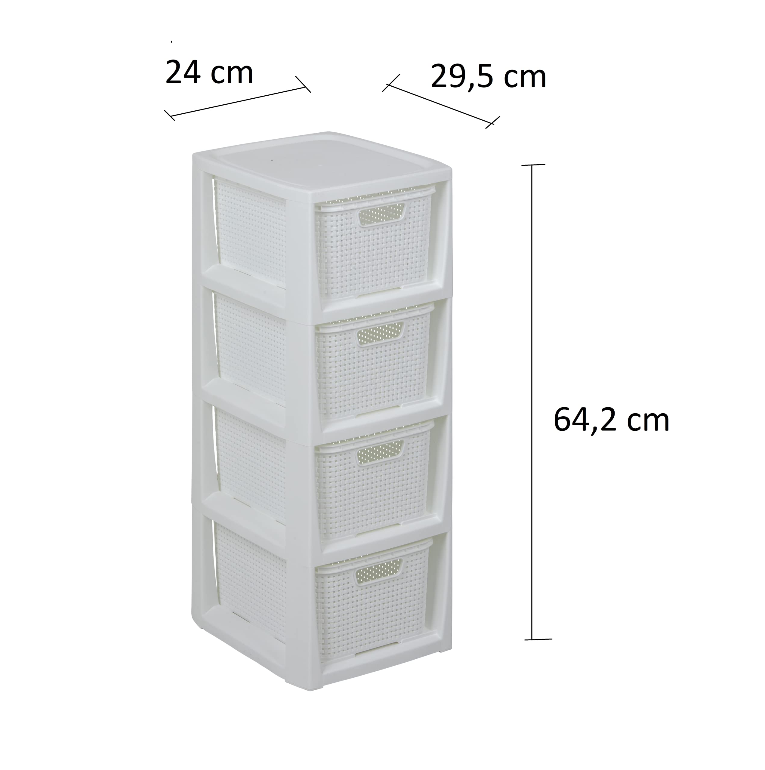 BranQ - Home essential - Estantería en diseño de ratán, plástico Polipropileno sin bisfenol A, Color Blanco, 29,5 x 24 x 64,2 cm, 4 cestas