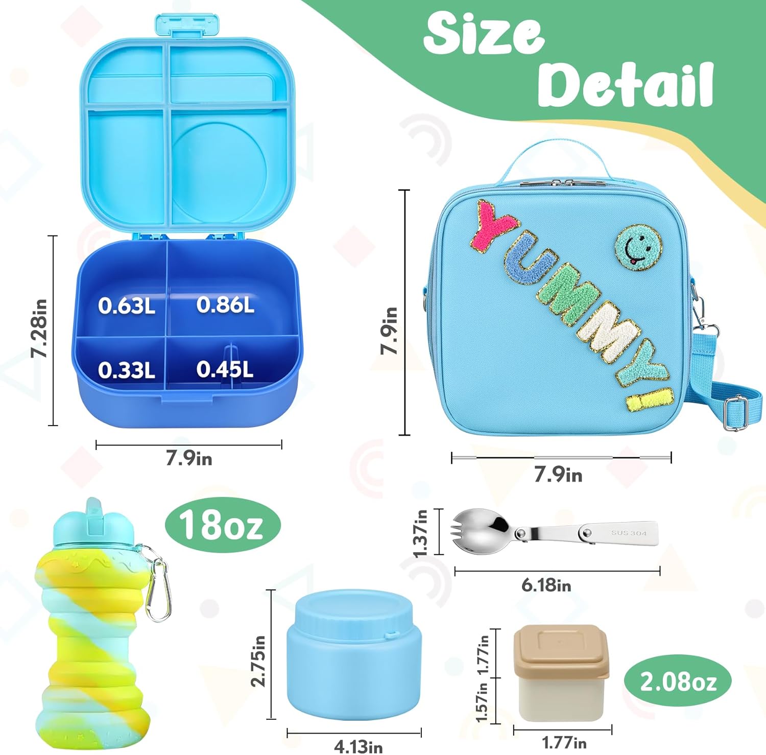 Kids Bento Lunch Box with 12oz Soup Thermo, Kids Leakproof Lunch Food Container with 4 Compartments, Insulated Lunch Bag & Water Cup for Girls Boys to School Travel - Image 3