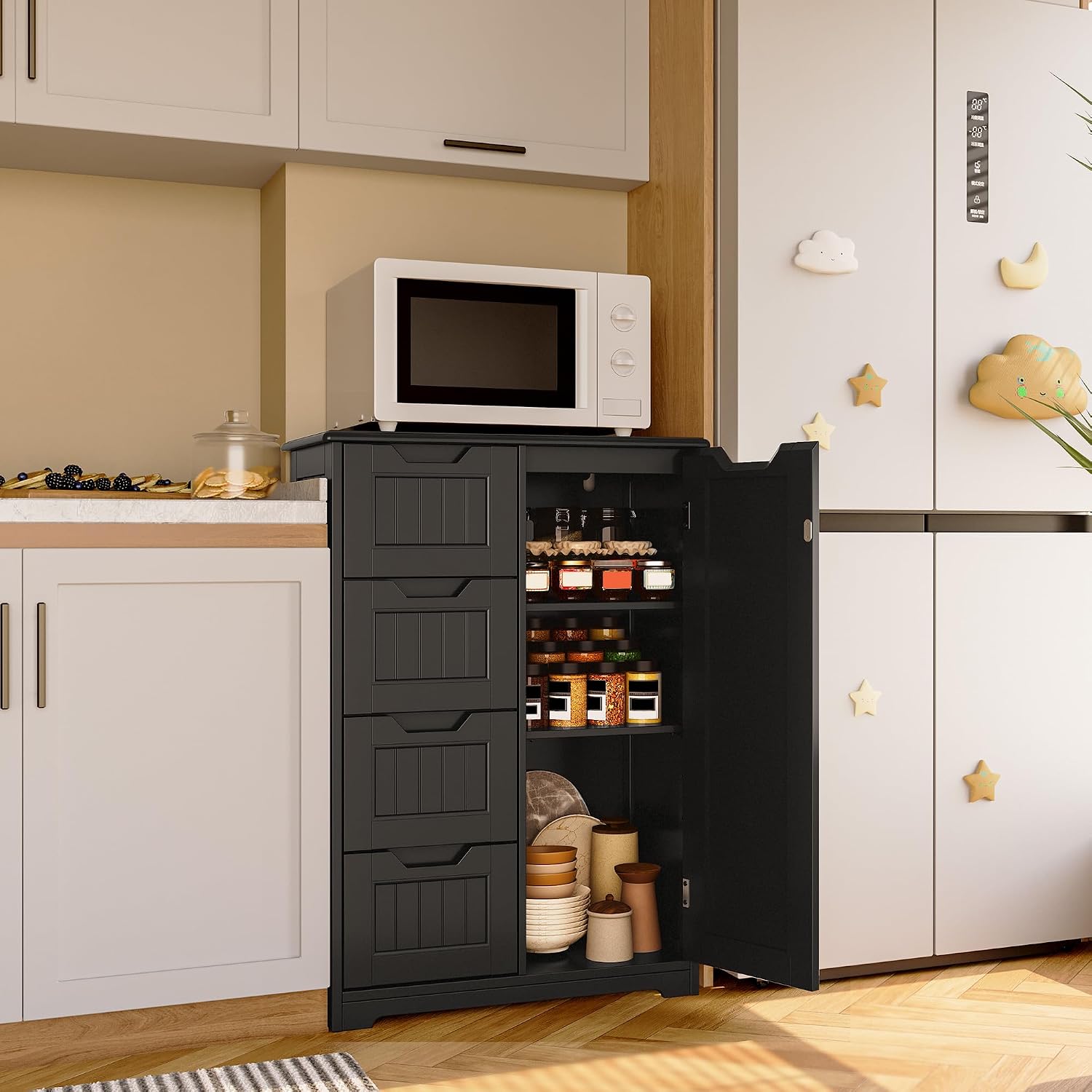 Gizoon Small Pantry Cabinet in a kitchen setting with a microwave on top