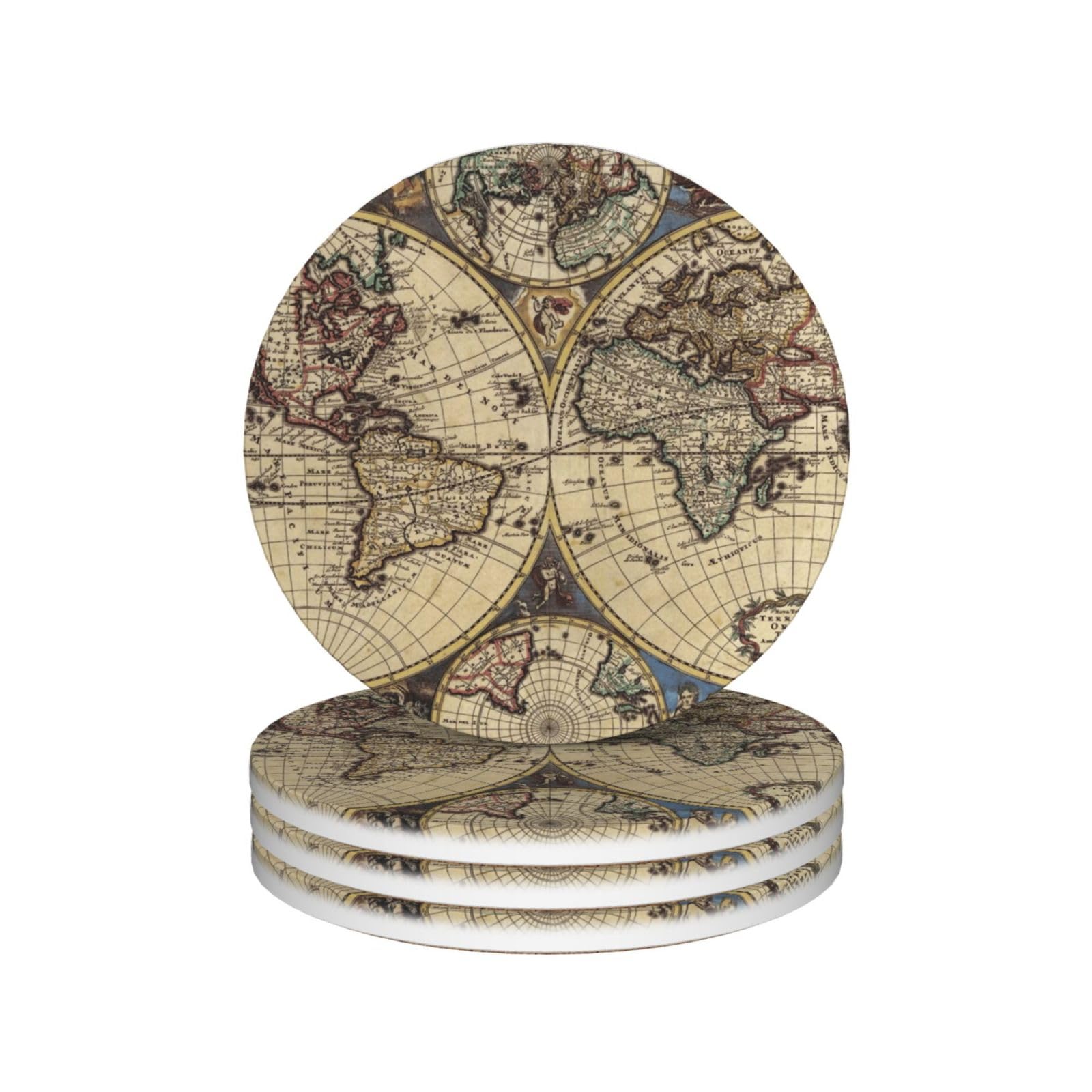 Dessous de verre en céramique de prestige motif carte du monde ancienne
