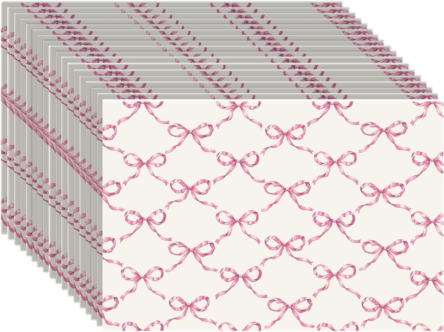 Disposable Paper Placemats for Dining Table - Pink Bow Lattice Cross Check Pattern Place Mats for Parties - 18 Sheets Per Pad American Made