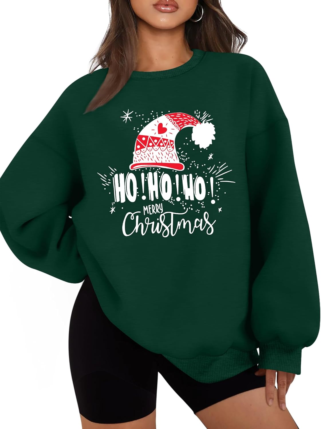 LHBNK Christmas Sweatshirts Women HoHoHo Christmas Sweatshirt Funny Santa Graphic Xmas Oversized Pullover Tops - Image 2