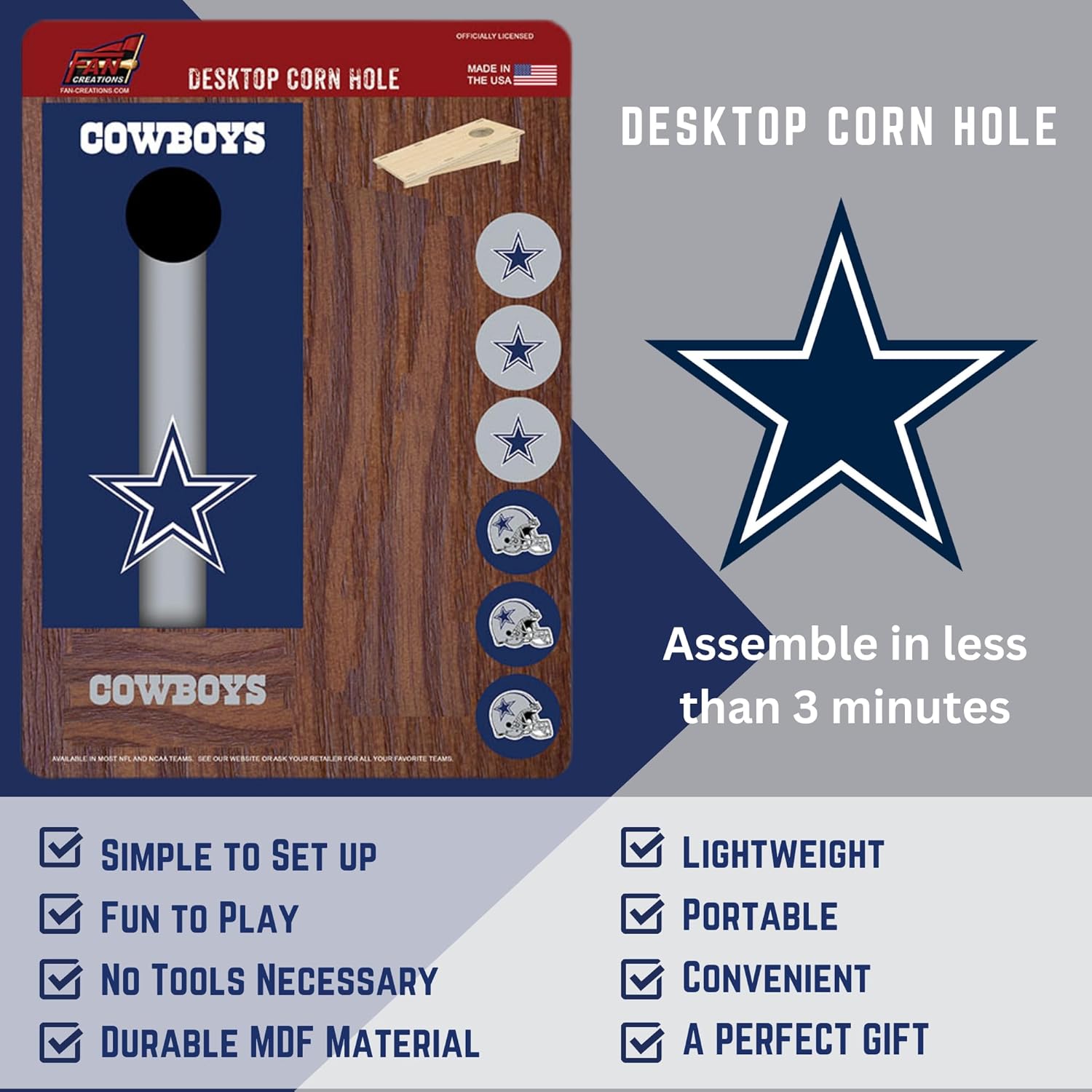 Dallas Cowboys Football Field Tray and Tabletop Cornhole - by Fan Creations - Entertain and Decorate to Show Your Cowboys Pride