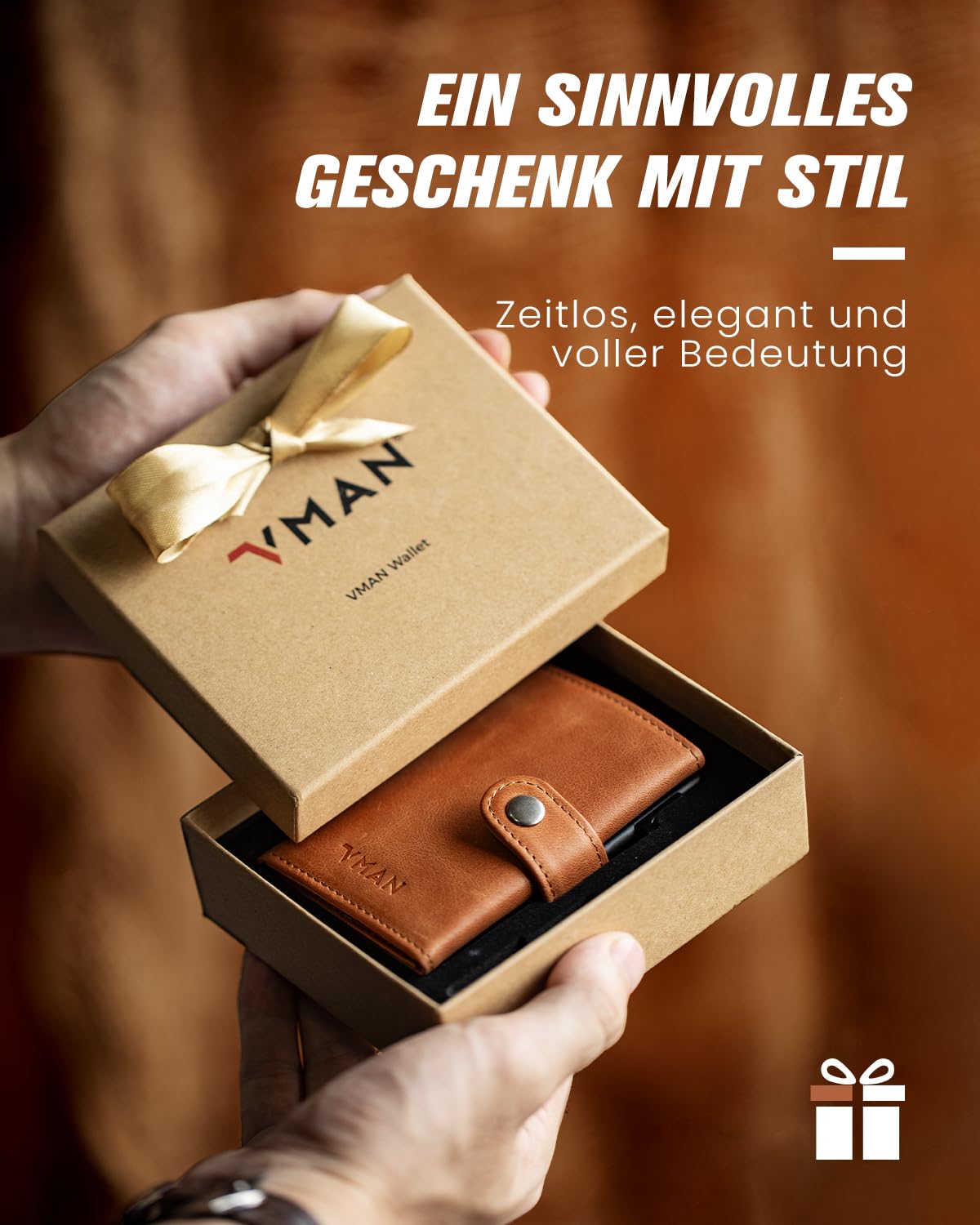 VMAN Geldbörse Herren, Slim Wallet mit Münzfach, RFID Schutz, Premium Leder Portmonee Geldbeutel für 8–11 Karten, Kleines Kartenetui für Alltag & Reise - Braun
